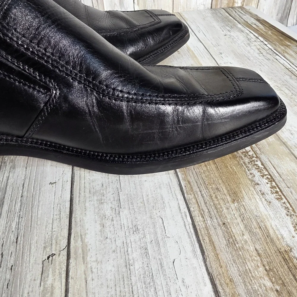 Apt 9 Walker Mens Black Leather Slip On Square Toe Dress Loafers Shoes 9.5 M